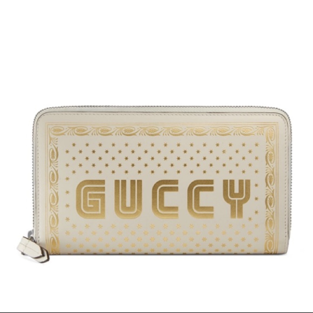 GUCCI Guccy Sega Moon & Stars Leather Zip Wallet